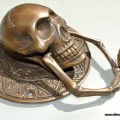 ROUND SKULL door KNOCKER solid BRASS heavy DOOR handle 5" ring pull
