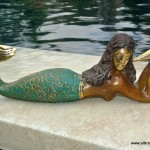 MERMAID heavy solid Brass GREEN statue 9" shell