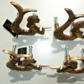 4 MERMAID heavy handle praying Dewi mermaid KNOB aged old solid Brass PULL knobs kitchen 3"