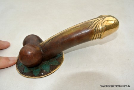 medium penis shape DOOR PULL or HOOK hand made brass 7 " handle