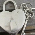 silver PADLOCK 3.1/2" Vintage stye HEART LOVE brass wedding bridge 2 key working