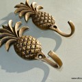 2 PINEAPPLE COAT HOOKS small solid brass antiques vintage old style 120mm hook