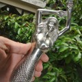RIGHT hand large MERMAID solid brass door PULL old style heavy house PULL handle 15" SILVER