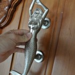 LEFT hand large MERMAID solid brass door PULL old style heavy house PULL handle 15" SILVER