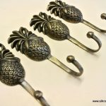 4 PINEAPPLE COAT HOOKS small solid brass antiques vintage old style 120mm hook