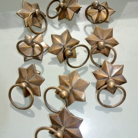 10 heavy STAR pulls handles antique style solid brass vintage old replace drawer heavy 58 mm