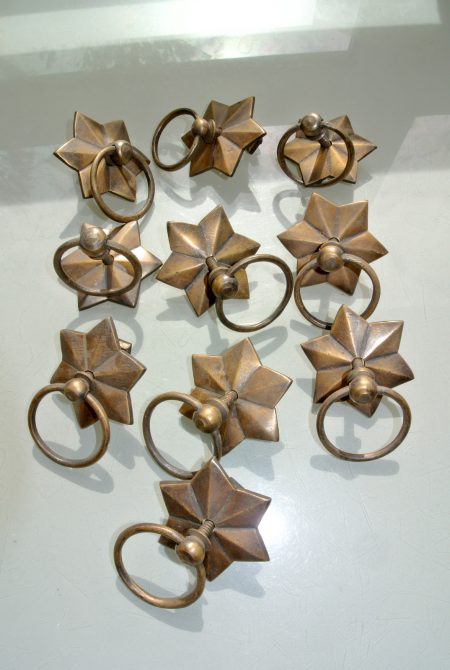 10 heavy STAR pulls handles antique style solid brass vintage old replace drawer heavy 58 mm