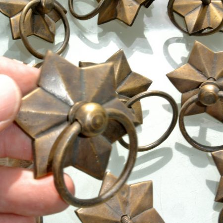 10 heavy STAR pulls handles antique style solid brass vintage old replace drawer heavy 58 mm