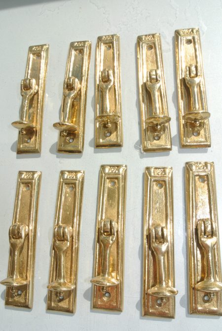 10 POLISHED small pulls drops handles antique style solid brass vintage old replace drawer heavy NKH