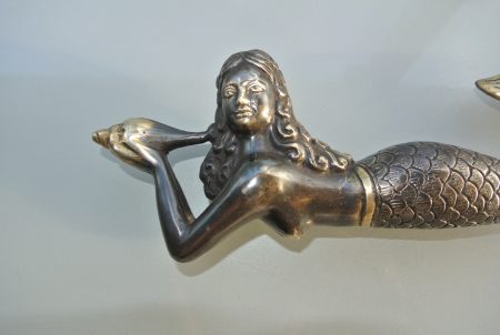MERMAID heavy solid heavy Brass aged statue 9" shell