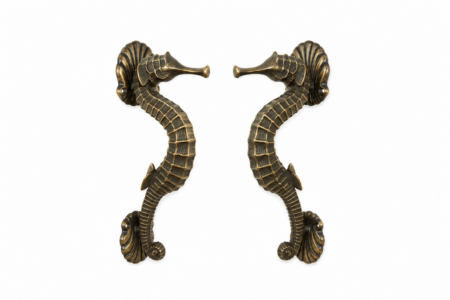 2 Large Seahorse Door Pull Handles Solid Brass Antique Vintage Style 13 Heavy Duty