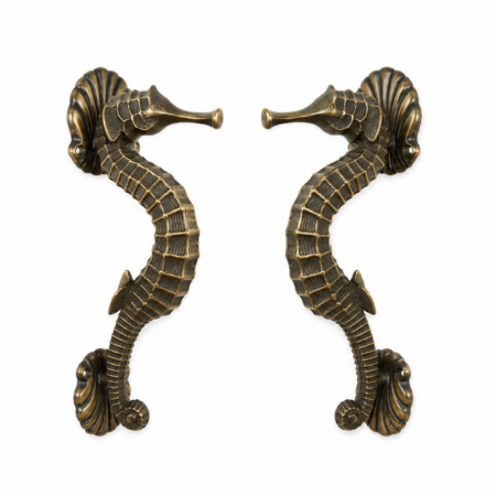 2 Large Seahorse Door Pull Handles Solid Brass Antique Vintage Style 13 Heavy Duty