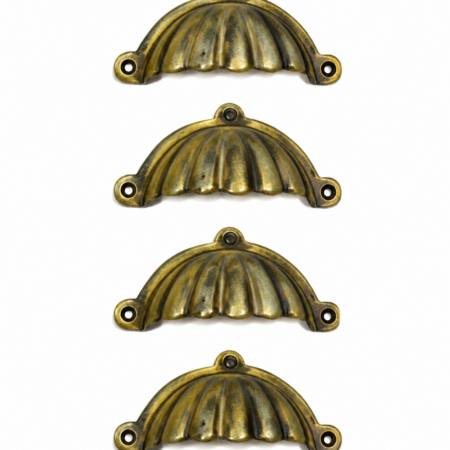 4 Solid Brass Shell Cup Drawer Pull Handles 2942 – 4" Vintage Cabinet Cup Pulls – Heavy Cast Brass