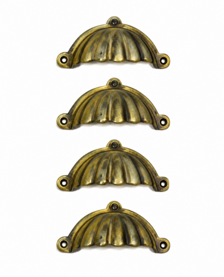 4 Solid Brass Shell Cup Drawer Pull Handles 2942 – 4" Vintage Cabinet Cup Pulls – Heavy Cast Brass