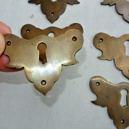 6 KEY hole shield covers old style vintage antique look solid heavy brass aged escutcheon
