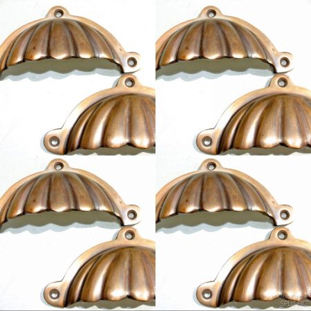8 shell shape pulls handles solid brass vintage style 4"drawer heavy