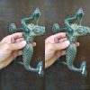 2 MERMAID door handle PULLS heavy solid heavy Brass GREEN statue 27cm shell
