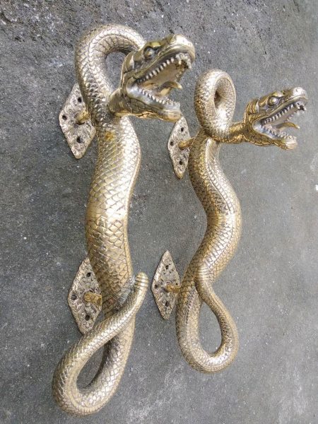 2 SNAKE cobra solid hollow brass door PULL old style POLISHED pair handle 35cm