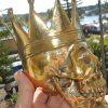SKULL head pure BRASS king crown vintage style collect 6" statue aged