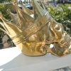 SKULL head pure BRASS king crown vintage style collect 6" statue aged