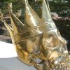 SKULL head pure BRASS king crown vintage style collect 6" statue aged