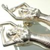 PAIR large right MERMAID solid brass door PULL heavy handle 15" SILVER L & R