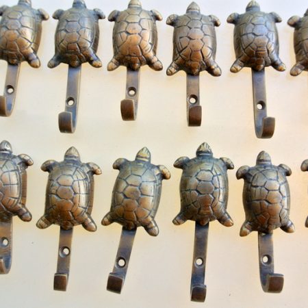 12 tiny small turtle HOOKS aged solid BRASS old vintage style natural 7 cm high hand made vintage pure aged picture