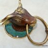 4 small bull head heavy Door handle solid brass vintage antique style ring 7 cm hook Bronze patina