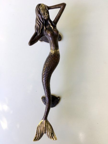 skinny MERMAID 35 cm solid brass door PULL old style heavy house PULL handle 13" aged brass BRONZE PATINA