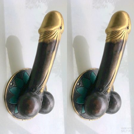 2 large penis 23 cm DOOR PULL or HOOK hand made brass 9 " handle phallus hook brass bronze patina (Copy)