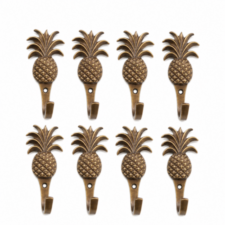6 PINEAPPLE COAT HOOKS 4" Small Solid Brass Aged Antique Vintage Style Wall Hooks 100mm Beach House Hall Stand Decor