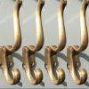4 curled COAT hall HOOKS solid brass furniture antiques vintage age old style curly bronze patina hall stand