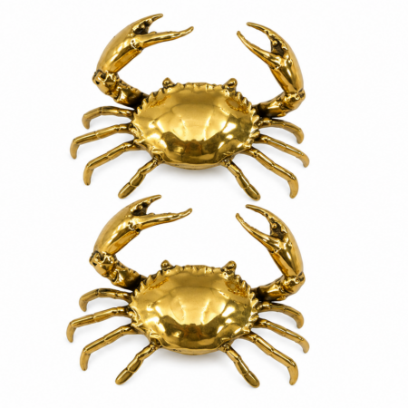 2 Brass Mud Crab Statues 4" Blue Swimmer Crab Vintage Solid Brass Nautical Decor
