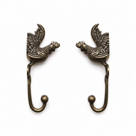 2 Chicken hen rooster HOOK 6.12 long aged solid real heavy BRASS old vintage style natural hand made heavy 16 cm hanger screw