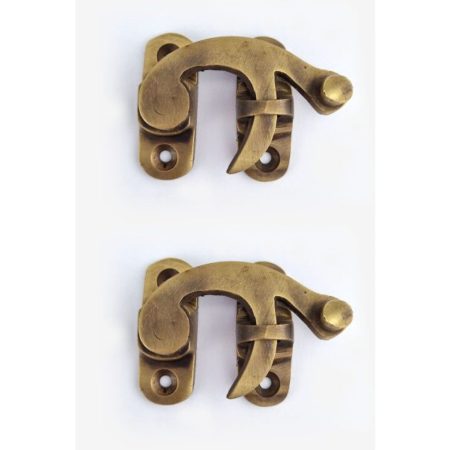 2 heavy box Latch catch solid 100% pure brass catches furniture latch 50 mm doors trinket 2" vintage age antique style jewellery cabinet lock hasp