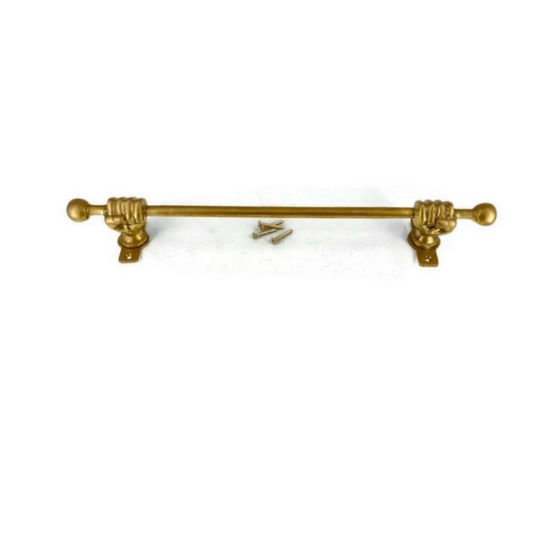 12" SOLID BRASS FIST HAND TOWEL RAIL – FRONT FACE FIXING – ANTIQUE STYLE