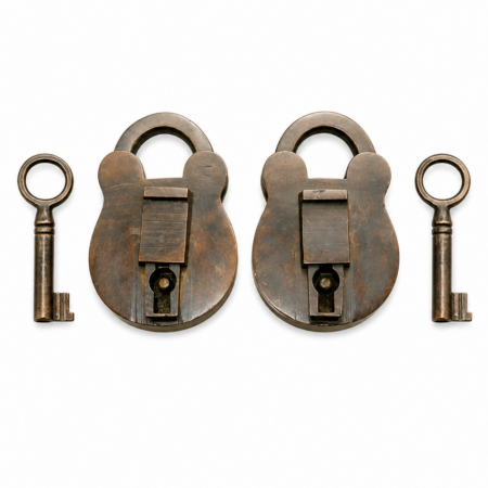 2 x Small Solid Brass Padlocks 2.12 Vintage Antique Style Heavy Brass Locks with 4 Keys