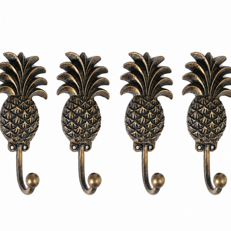 4 PINEAPPLE Shape COAT HOOKS Solid Heavy Cast Brass Antique Vintage Style 13cm Beach House Wall Hooks