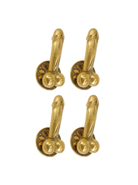 4 Penis Shape Door Pull Handles or Hooks – Handmade Solid Brass 9 Heavy Duty