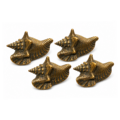 4 Small SHELL FISH Solid Brass Knobs Tropical Vintage Old Style 75 mm Cabinet Drawer Pull Grab Kitchen Sea Side Fish