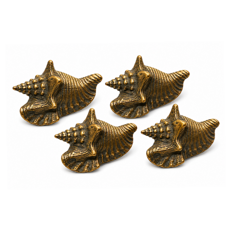 4 Small SHELL FISH Solid Brass Knobs Tropical Vintage Old Style 75 mm Cabinet Drawer Pull Grab Kitchen Sea Side Fish