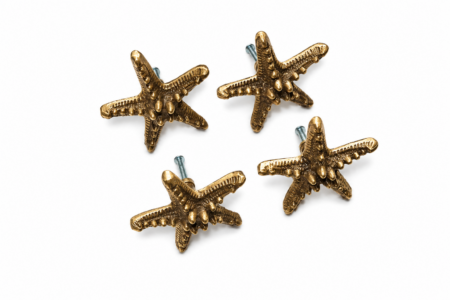 4 Small Solid Brass Starfish Knobs – Nautical Beach Style Cabinet & Drawer Handles 70mm