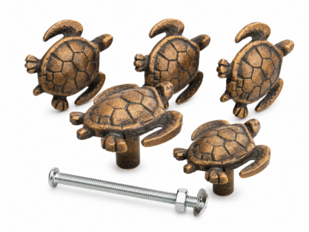 4 Small TURTLE Cabinet Door Knobs Solid Pure Brass Aged Antique Style Drawer Pull Handles 5cm Bronze Patina