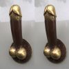 2 medium 17 cm penis shape DOOR PULL or HOOK hand made brass 7 " handle aged bronze patina