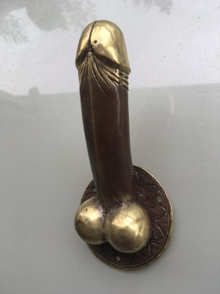 large penis 23 cm DOOR PULL or HOOK hand made brass 9 " handle phallus hook brass aged bronze patina