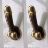2 medium 17 cm penis shape DOOR PULL or HOOK hand made brass 7 " handle aged bronze patina