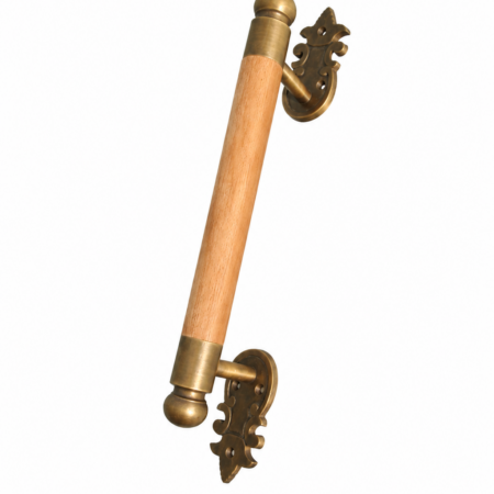 Mahogany Wood Door Pull Handle 13" Vintage Asian Style Brass & Wood Drawer Cabinet Handle 32.5cm