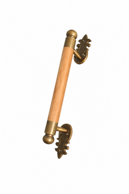 Mahogany Wood Door Pull Handle 13" Vintage Asian Style Brass & Wood Drawer Cabinet Handle 32.5cm