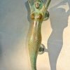 2 large MERMAID antique oxidized seaside green patina solid brass door PULL old style heavy house PULL handle 15" aged PAIR