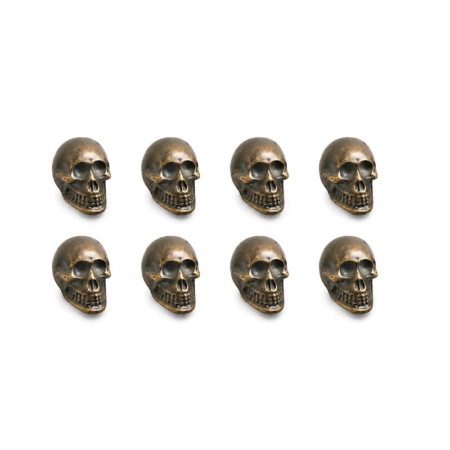 8 Small Solid Brass Skull Drawer Knobs – Gothic Finger Pull Cabinet Handles 1.3/4" Vintage Antique Style Description Price stated here includes Customs Import Tax or Tariffs on arrival in the USA. We will pay it, clear it, on your behalf. No more to pay. FREE SHIPPING Worldwide – Delivery typically 6–10 days. Set of 8 Solid Brass Skull Finger Pull Knobs handcrafted from real solid brass. These unique gothic-style skull pulls are individually hand sculpted and hand cast, creating highly detailed cabinet and drawer hardware with a distinctive vintage appearance. Perfect for gothic décor, pirate themes, Halloween displays, man caves, bars, antique furniture restoration, cabinets, drawers, desks, cupboards, and unique interior projects. Each skull features a threaded mounting hole for easy installation onto cabinet doors and drawer fronts. Made from heavy solid brass and built to last for years. Available Finishes Please specify your preferred finish in checkout notes: Polished Brass Antique Brass Antique Green Dark Antique Black Brushed Brass Nickel Features Set of 8 skull drawer knobs Hand sculpted design Hand cast solid brass Heavy quality construction Gothic style hardware Vintage antique appearance Threaded mounting hole Strong and durable Suitable for drawers, cabinets and furniture Mounting screws included Size Approx. 45 mm x 32 mm Approx. 1.3/4" x 1.1/4" Projection approximately 20 mm Material 100% Solid Brass Condition New Package Includes 8 x Solid Brass Skull Knobs Mounting Screws Ideal For Kitchen cabinets Drawer fronts Desks Chests Cupboards Gothic interiors Halloween décor Pirate themed furniture Bars and pubs Man caves Antique furniture restoration Custom furniture projects